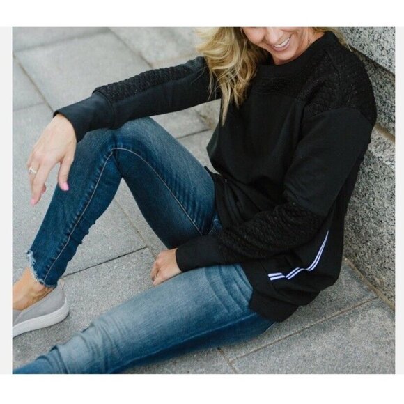 Lysse Devoe Sweatshirt Women’s Size 3X Black Cozy Oversized Quilted Jersey New - Picture 2 of 11